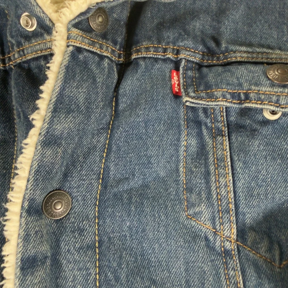Levi's Sherpa Trucker Jacket Denim Fleece Lined Jean Coat Large Blue Mens L